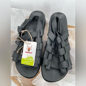 Kuailu Black Sport Sandals - Comfortable Closed-Strap Water Shoes women’s 9